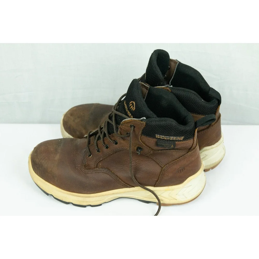 Wolverine Mens Brown Leather Waterproof Work Boots Lace Up Utility Shoes 9M